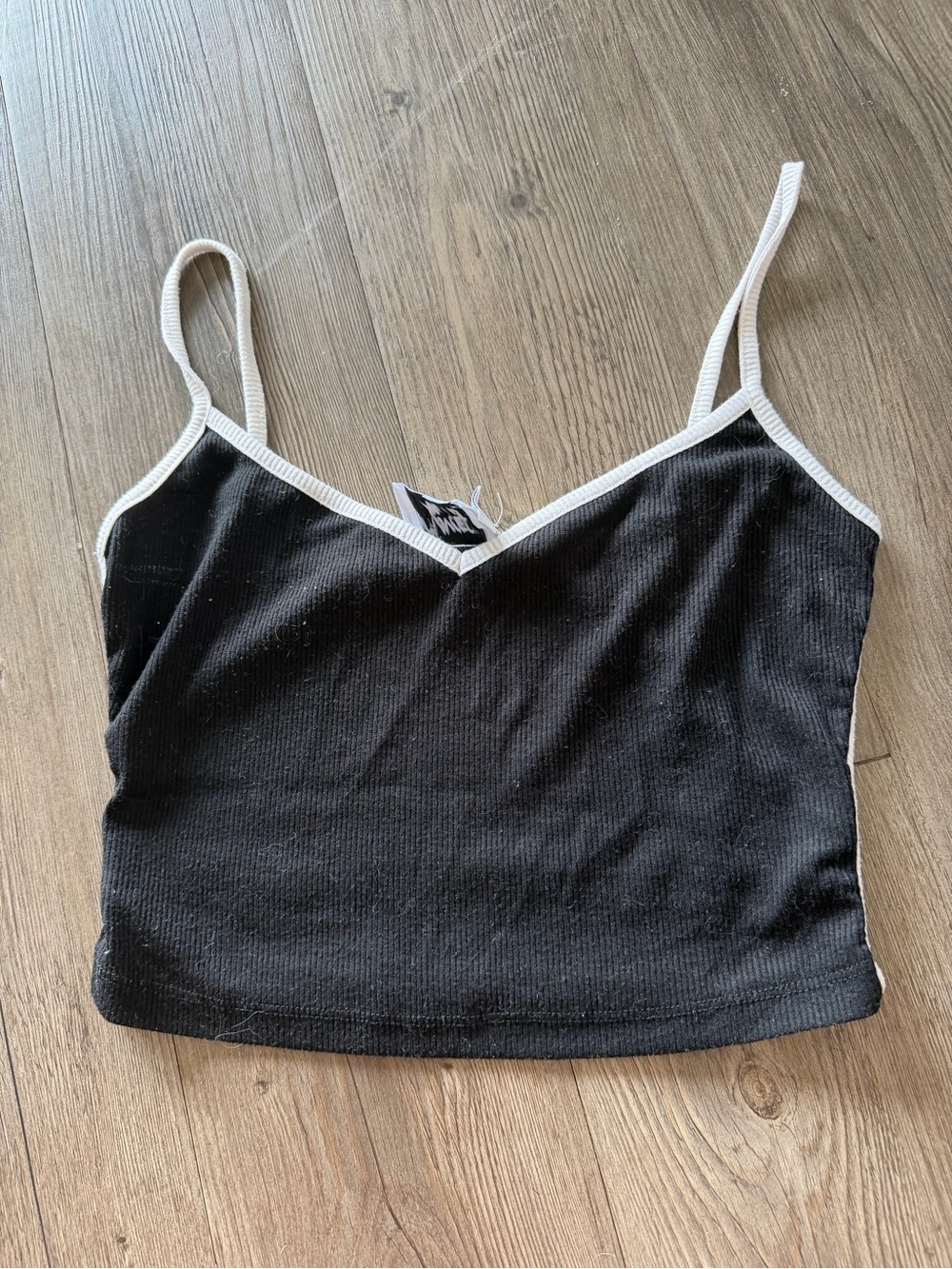 Princess Polly Black Ribbed Cami with White Trim